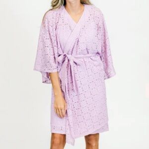 NWT XS S M Solelia Lace Caftan Robe Wrap lavender Woman’s dress with belt LaVie